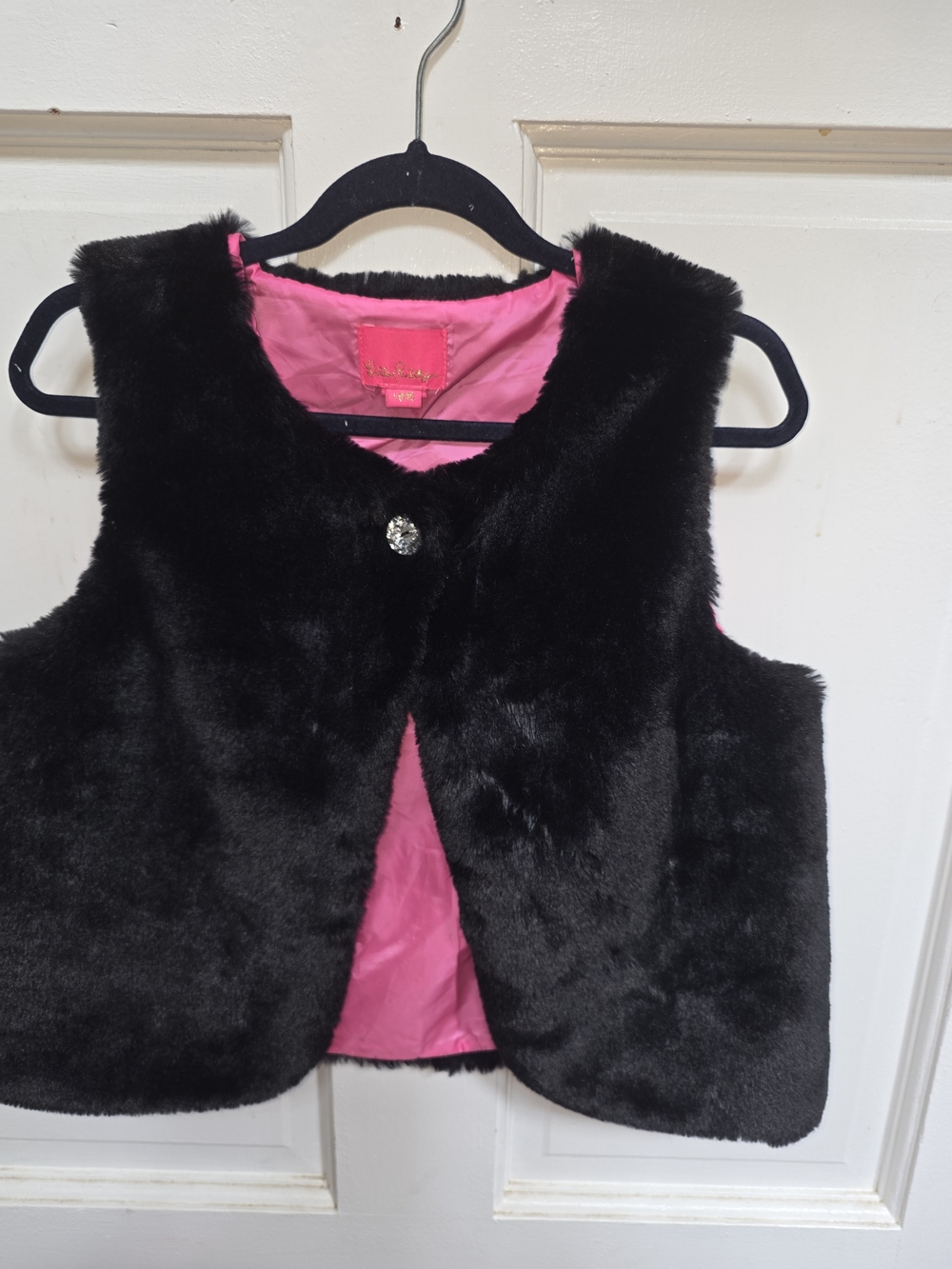 Lilly Pulitzer Black Faux Fur Vest with Pink Lining Size M (8-10)